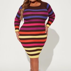 Fashion Nova Marisol Multicolor Midi Dress - Brown Combo